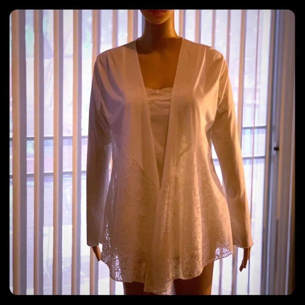 Ann Taylor Tank Camisole Jacket Top 2 Piece Set White Lace Trimmed Size Medium